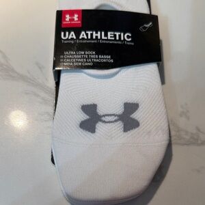 Ladies Under Armour White with colored (pink, black, gray) logos Athletic Socks